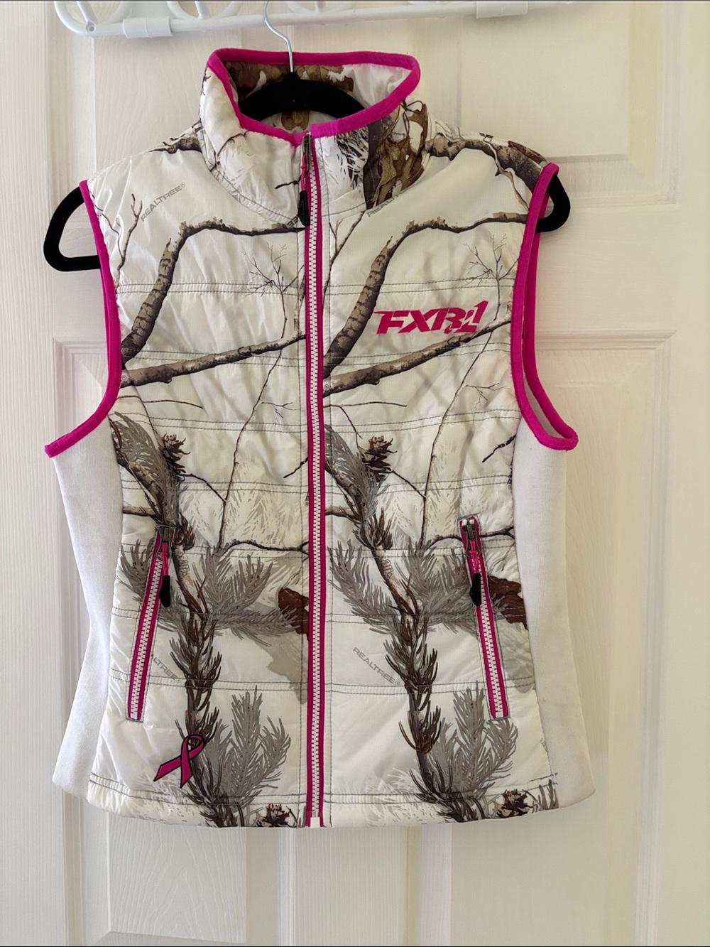 FXR Ladies White Camo Quilted Vest with Pink Trim